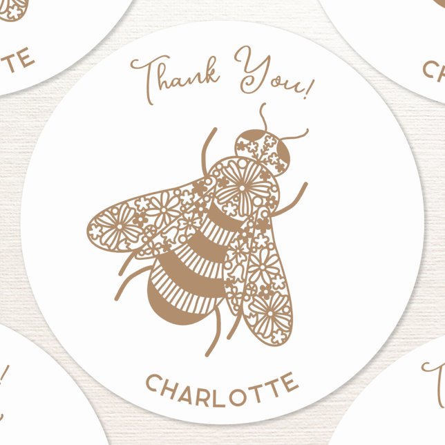 Pegatina Redonda Honey Bee Personalizado Gracias (Personalized honey bee thank you stickers)