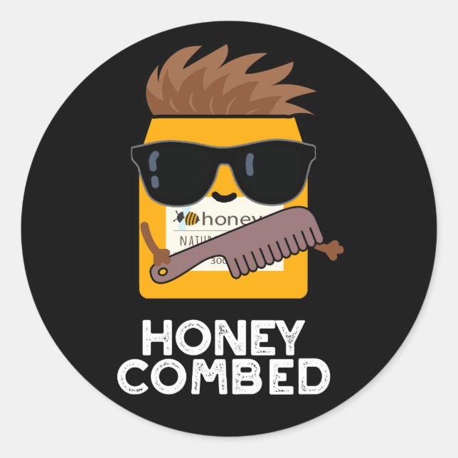 Pegatina Redonda Honey Combed Funny Honey Pun Dark BG (Anverso)