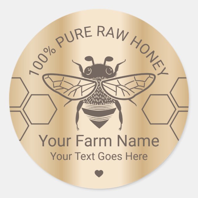 Pegatina Redonda Honey Jar Bee Honey Apier Beekeeper Farm Gold (Anverso)