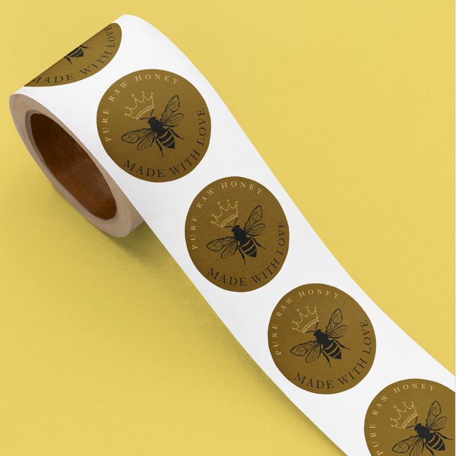 Pegatina Redonda Honey Jar Beeaving Apiary Farm Gold (Subido por el creador)