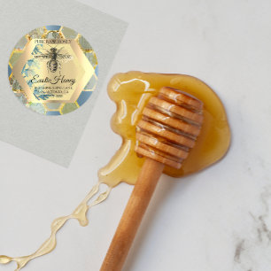 Pegatina Redonda Honey Jar Honeybee Honeycomb Apiary Blue