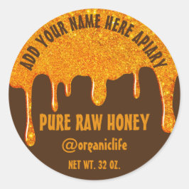 Pegatina Redonda Honey Jar Honeybee Honeycomb Brown