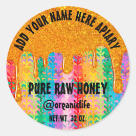 Pegatina Redonda Honey Jar Honeybee Honeycomb Gold Dribows