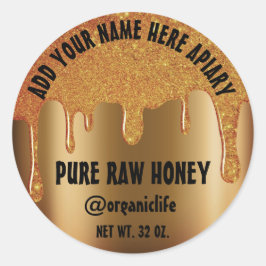 Pegatina Redonda Honey Jar Honeybee Honeycomb Gold Drips Vip
