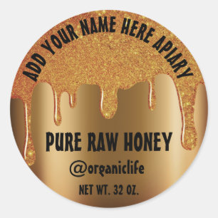 Pegatina Redonda Honey Jar Honeybee Honeycomb Gold Drips Vip