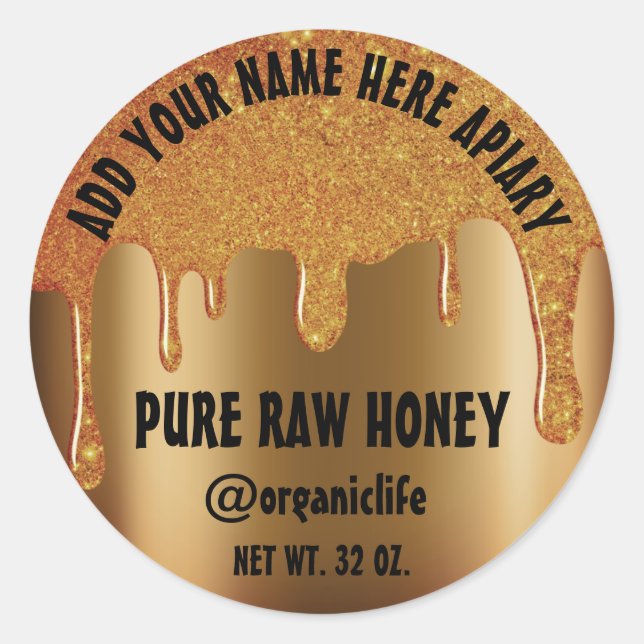 Pegatina Redonda Honey Jar Honeybee Honeycomb Gold Drips Vip (Anverso)