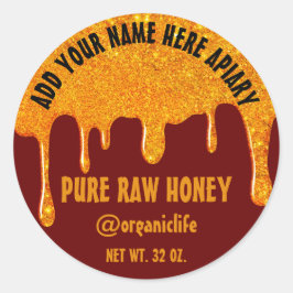 Pegatina Redonda Honey Jar Honeybee Honeycomb Gold Dris Maroon