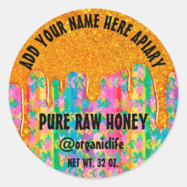 Pegatina Redonda Honey Jar Honeybee Honeycomb Gold Driss Rainbow
