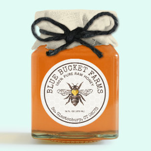 Pegatina Redonda Honey Jar Label Honeycomb Bee