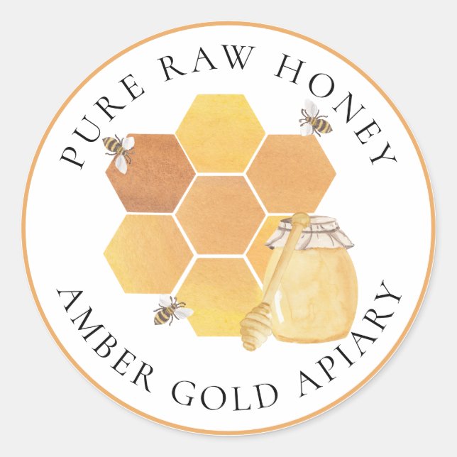 Pegatina Redonda Honey Jar Labels Honeybeb Honeycomb Bee Apiary (Anverso)