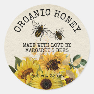 Pegatina Redonda Honey Jar Labels Honeybee Honeycomb Bee Apiary