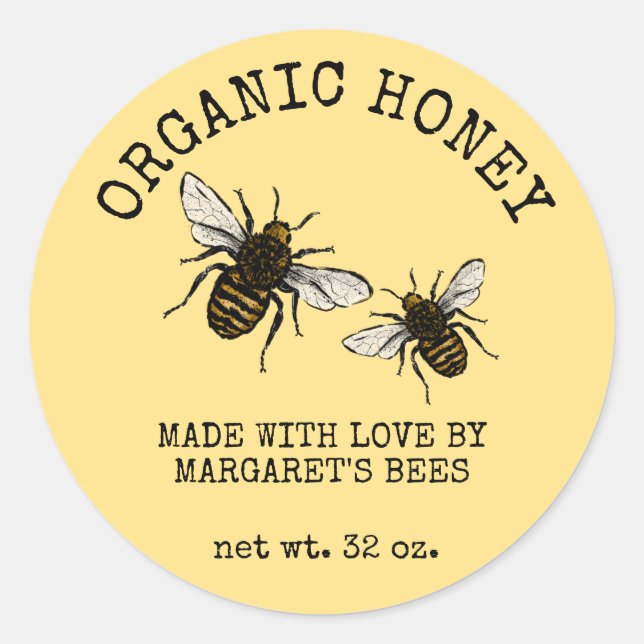 Pegatina Redonda Honey Jar Labels Honeybee Honeycomb Bee Apiary (Anverso)