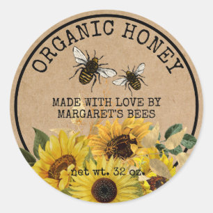 Pegatina Redonda Honey Jar Labels Honeybee Honeycomb Bee Apiary