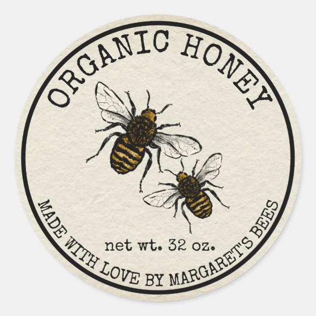 Pegatina Redonda Honey Jar Labels Honeybee Honeycomb Bee Apiary (Anverso)