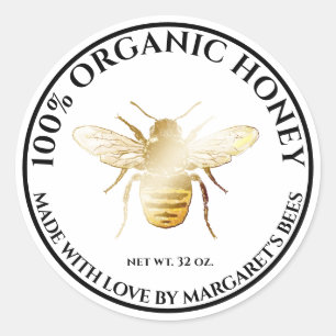 Pegatina Redonda Honey Jar Labels Honeybee Honeycomb Bee Apiary