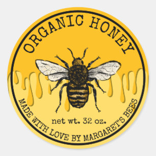 Pegatina Redonda Honey Jar Labels Honeybee Honeycomb Bee Apiary