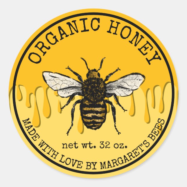 Pegatina Redonda Honey Jar Labels Honeybee Honeycomb Bee Apiary (Anverso)