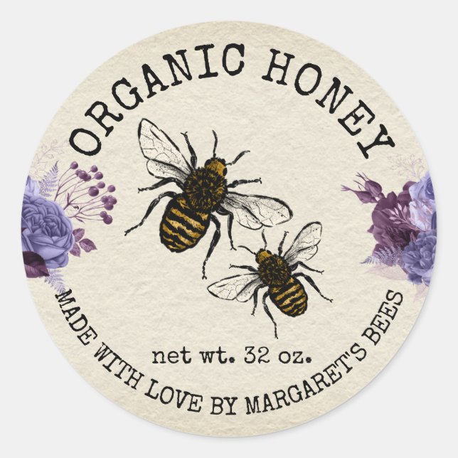 Pegatina Redonda Honey Jar Labels Honeybee Honeycomb Bee Apiary (Anverso)