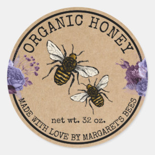 Pegatina Redonda Honey Jar Labels Honeybee Honeycomb Bee Apiary