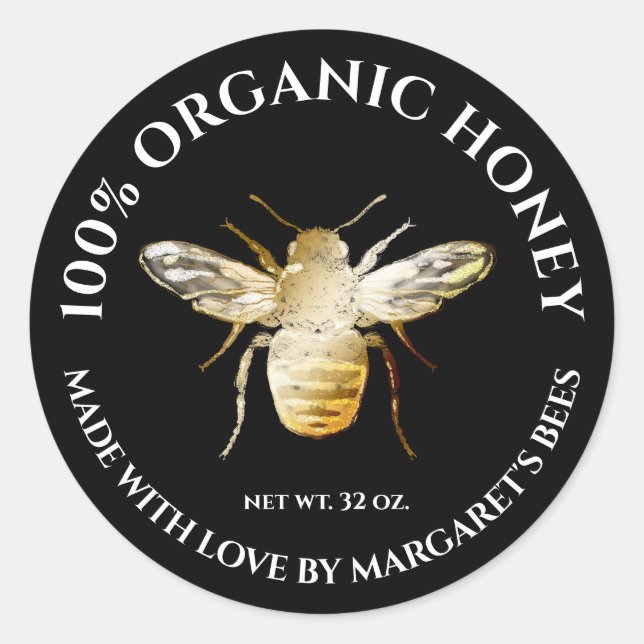 Pegatina Redonda Honey Jar Labels Honeybee Honeycomb Bee Apiary (Anverso)