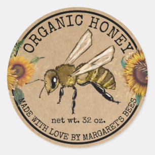 Pegatina Redonda Honey Jar Labels Honeybee Honeycomb Bee Apiary