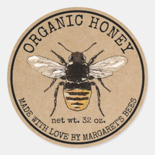 Pegatina Redonda Honey Jar Labels Honeybee Honeycomb Bee Apiary