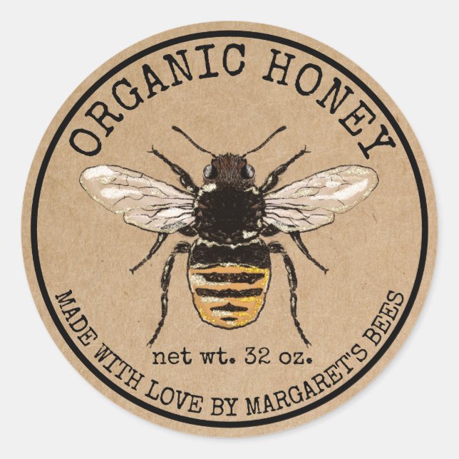 Pegatina Redonda Honey Jar Labels Honeybee Honeycomb Bee Apiary (Anverso)