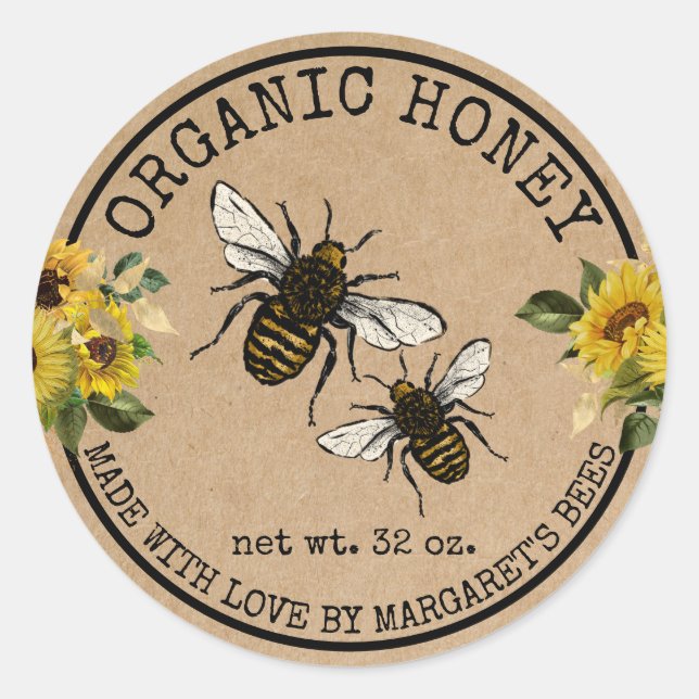 Pegatina Redonda Honey Jar Labels Honeybee Honeycomb Bee Apiary (Anverso)