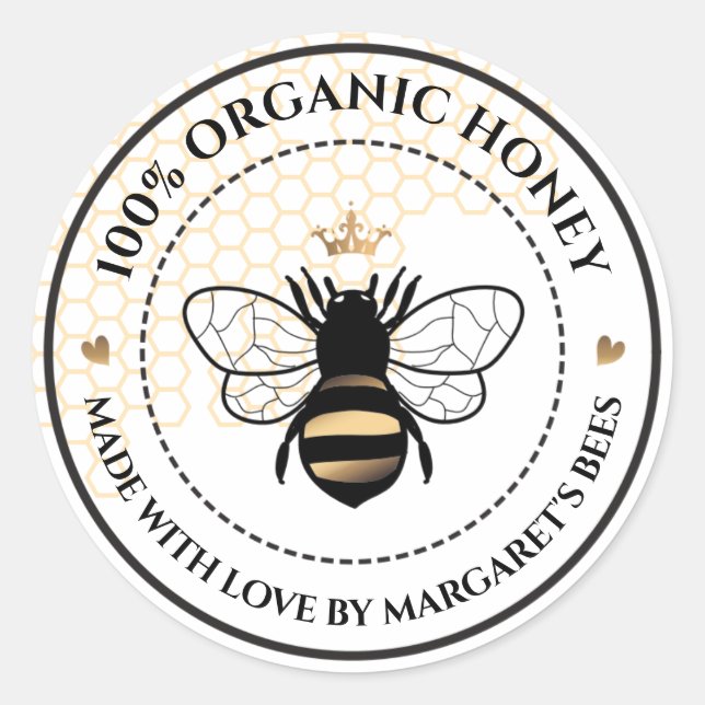 Pegatina Redonda Honey Jar Labels Honeybee Honeycomb Bee Apiary (Anverso)
