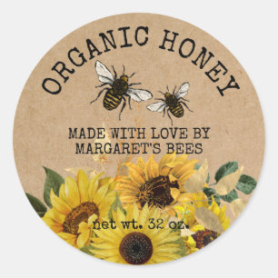 Pegatina Redonda Honey Jar Labels Honeybee Honeycomb Bee Apiary