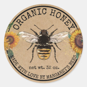 Pegatina Redonda Honey Jar Labels Honeybee Honeycomb Bee Apiary