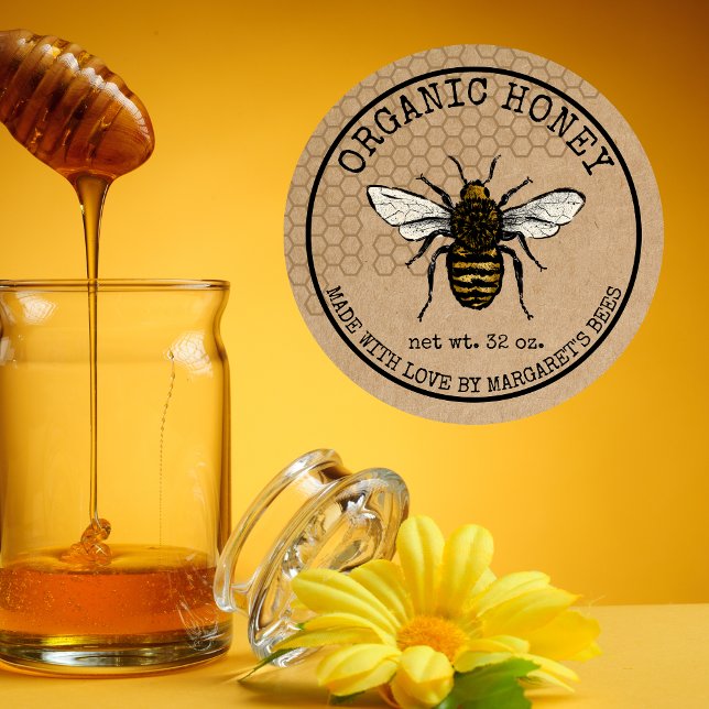 Pegatina Redonda Honey Jar Labels Honeybee Honeycomb Bee Apiary (Subido por el creador)