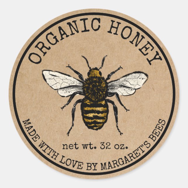 Pegatina Redonda Honey Jar Labels Honeybee Honeycomb Bee Apiary (Anverso)