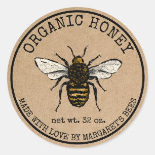 Pegatina Redonda Honey Jar Labels Honeybee Honeycomb Bee Apiary
