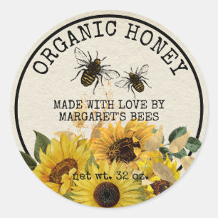 Pegatina Redonda Honey Jar Labels Honeybee Honeycomb Bee Apiary