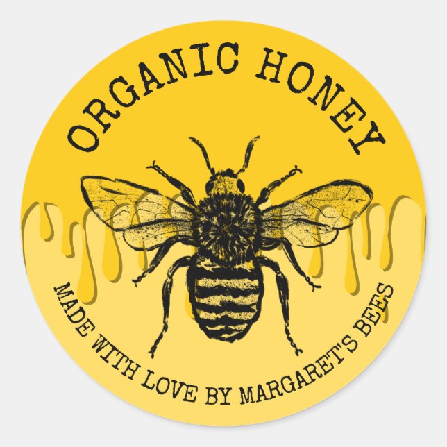 Pegatina Redonda Honey Jar Labels Honeybee Honeycomb Bee Apiary (Anverso)