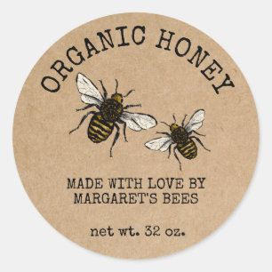Pegatina Redonda Honey Jar Labels Honeybee Honeycomb Bee Apiary