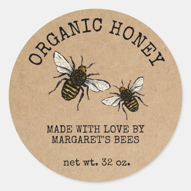 Pegatina Redonda Honey Jar Labels Honeybee Honeycomb Bee Apiary (Anverso)