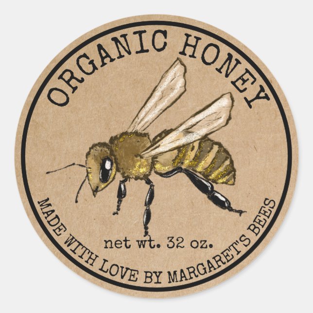 Pegatina Redonda Honey Jar Labels Honeybee Honeycomb Bee Apiary (Anverso)