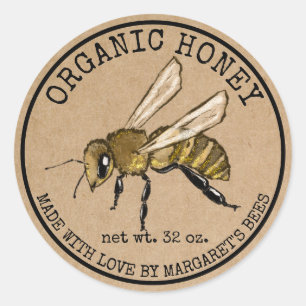 Pegatina Redonda Honey Jar Labels Honeybee Honeycomb Bee Apiary