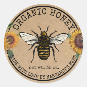 Pegatina Redonda Honey Jar Labels Honeybee Honeycomb Bee Apiary