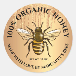 Pegatina Redonda Honey Jar Labels Honeybee Honeycomb Bee Apiary