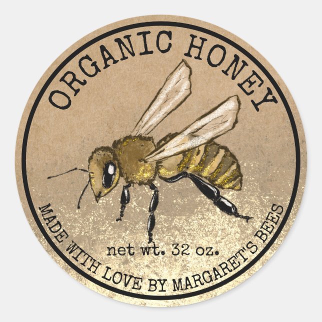Pegatina Redonda Honey Jar Labels Honeybee Honeycomb Bee Apiary (Anverso)