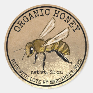 Pegatina Redonda Honey Jar Labels Honeybee Honeycomb Bee Apiary