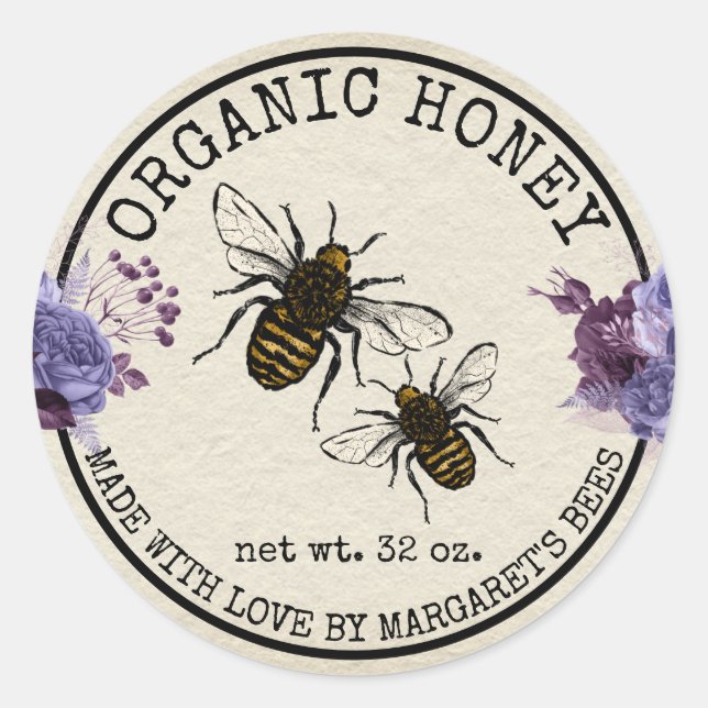 Pegatina Redonda Honey Jar Labels Honeybee Honeycomb Bee Apiary (Anverso)