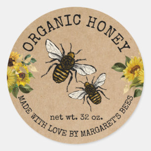 Pegatina Redonda Honey Jar Labels Honeybee Honeycomb Bee Apiary
