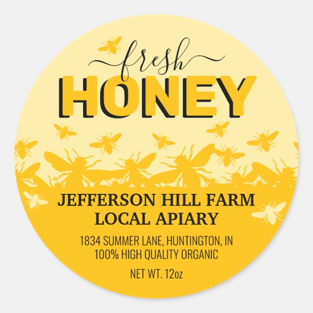Pegatina Redonda Honey Jar Labels Honeycomb Bee Apiary (Anverso)