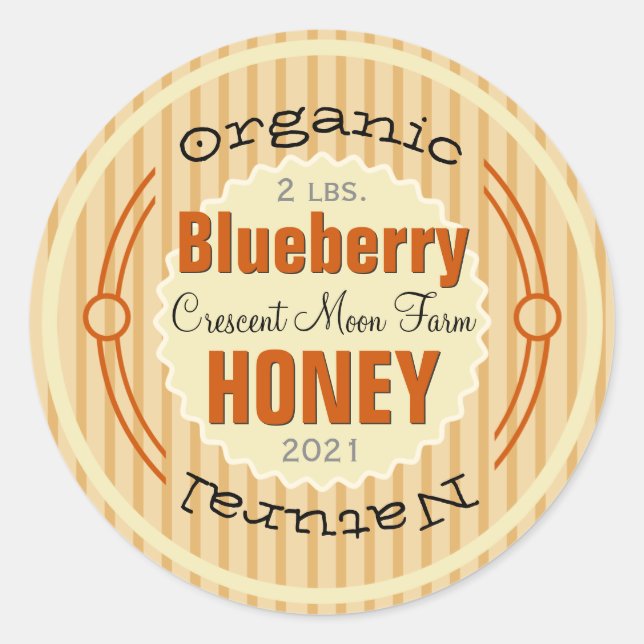 Pegatina Redonda Honey Jar personalizada de Blueberry orgánico (Anverso)