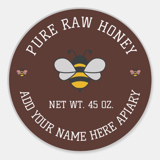 Pegatina Redonda Honey Jar Stickers | Bee & Honeycomb Apiary Labels (Anverso)