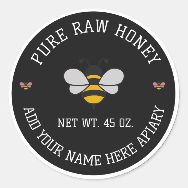 Pegatina Redonda Honey Jar Stickers | Bee & Honeycomb Apiary Labels (Anverso)